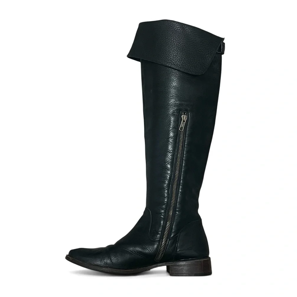 Frye Shirley Over The Knee Riding Boots Black Leather Size 7 Heritage Classic